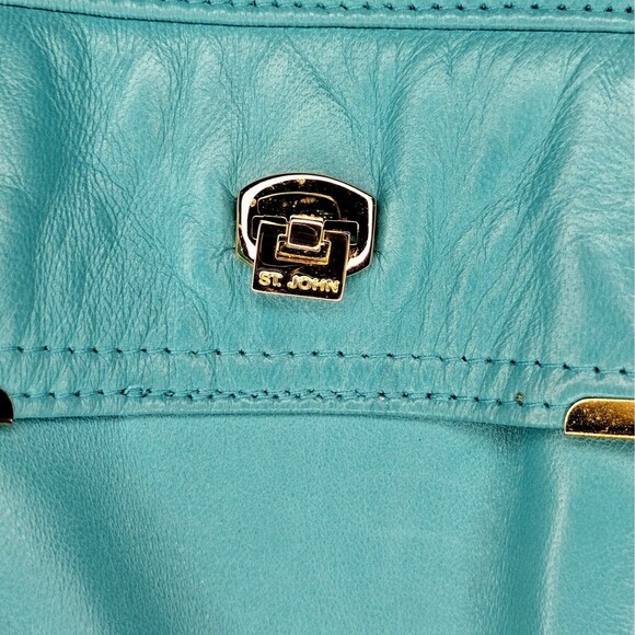 St Johhn Marie Gray Turquoise Soft Leather Short Jacket Medium - Picture 6 of 16